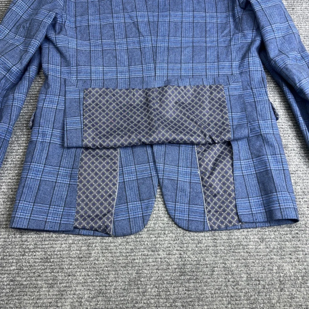 Crown & Ivy Mens Blue Plaid Cotton Blend Sport Coat Blazer 40R Two Button